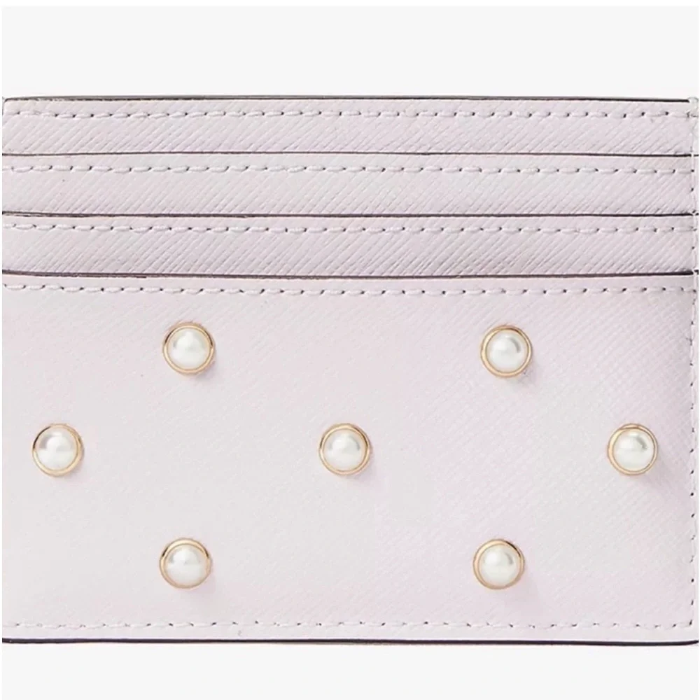 Kate Spade Madison Studded Faux Pearls Small Slim Card Holder, Lilac Moon